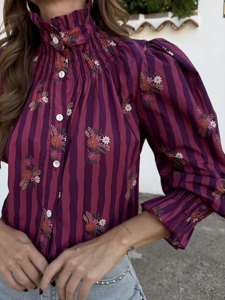 Camisa Amelie Rayas Rosa - Imagen 2