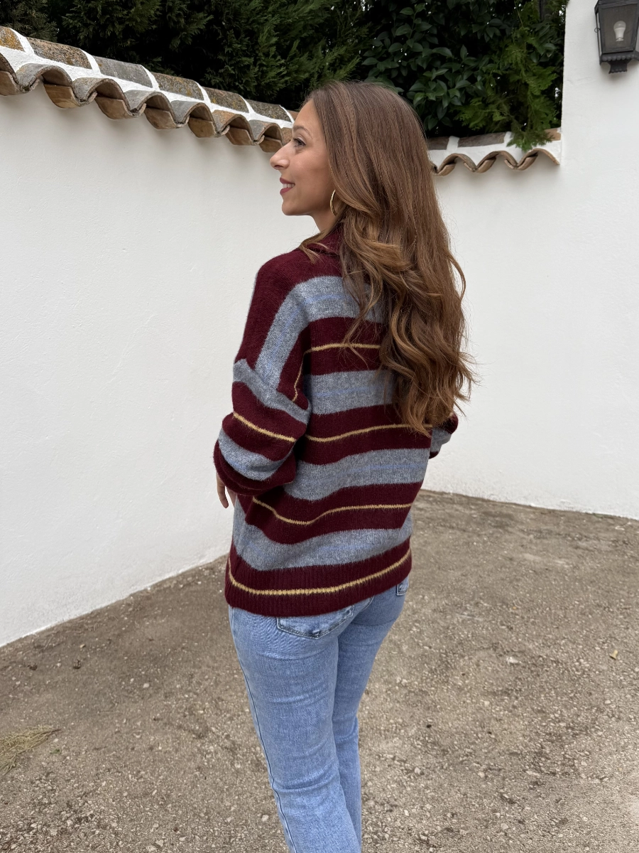 Jersey Polo Rayas Burdeos - Imagen 3