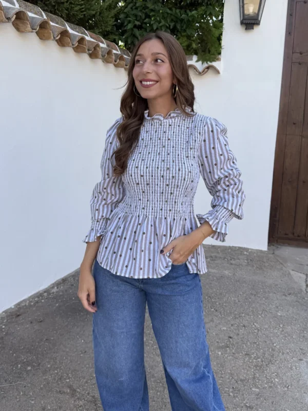 Blusa Topitos Beige