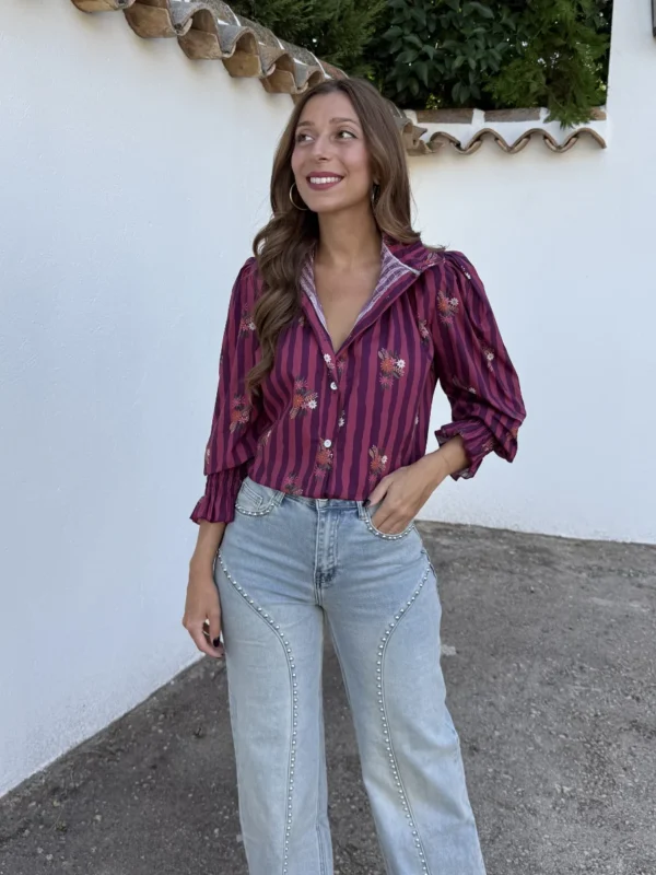 Camisa Amelie Rayas Rosa - Talla única