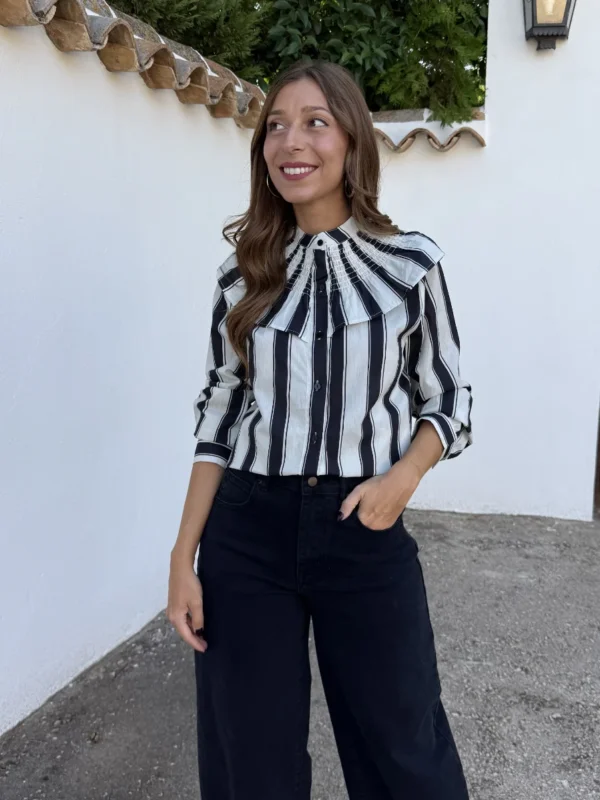Camisa Cuello Celia Negro/Blanco