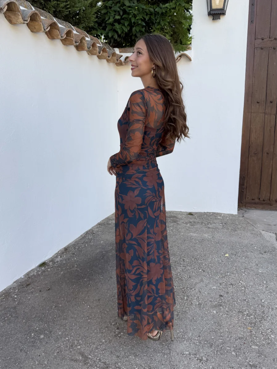 Vestido Creta Teja/Petróleo - Imagen 3