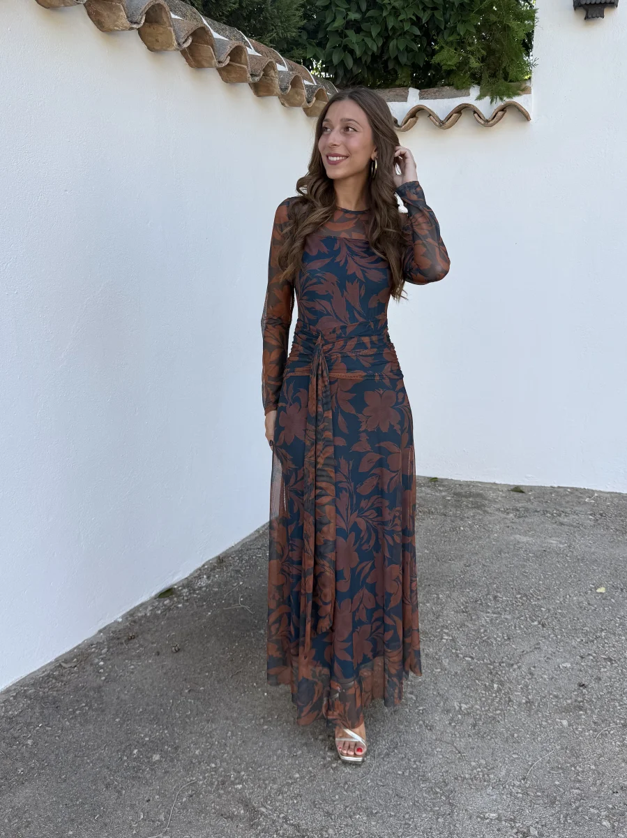 Vestido Creta Teja/Petróleo