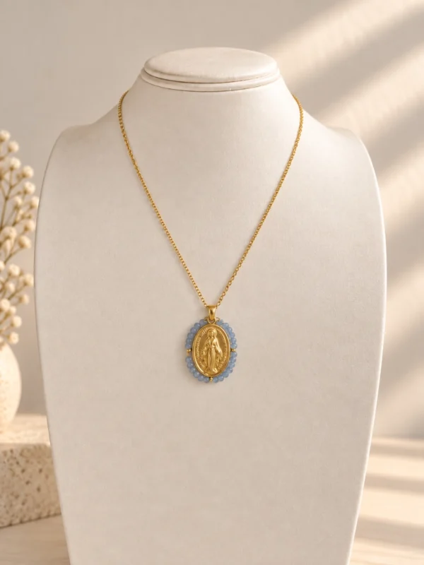 Collar Virgen Milagrosa Maxi Azul