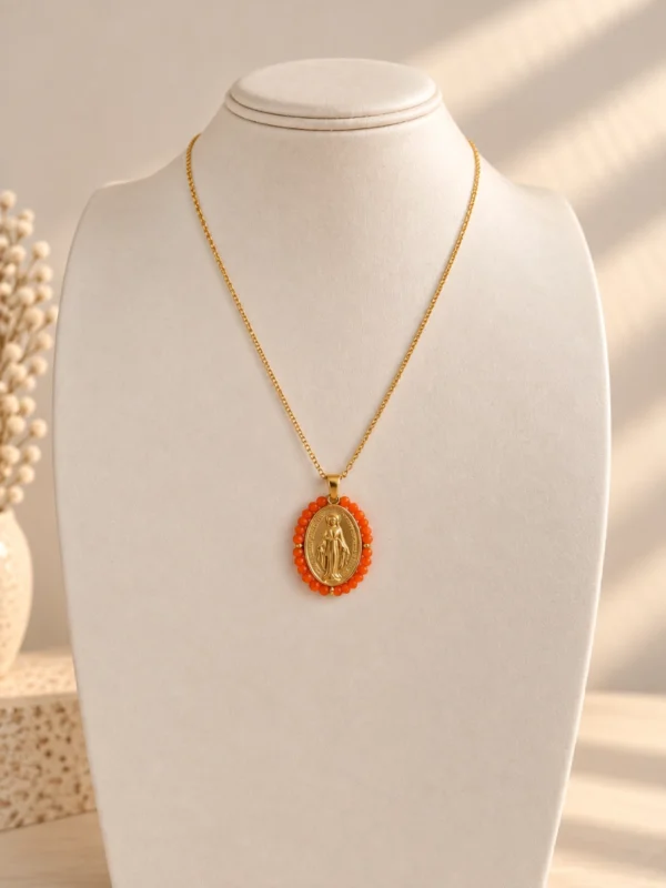 Collar Virgen Milagrosa Maxi Naranja