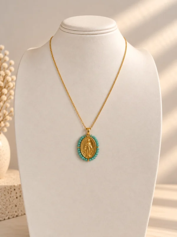 Collar Virgen Milagrosa Maxi Turquesa