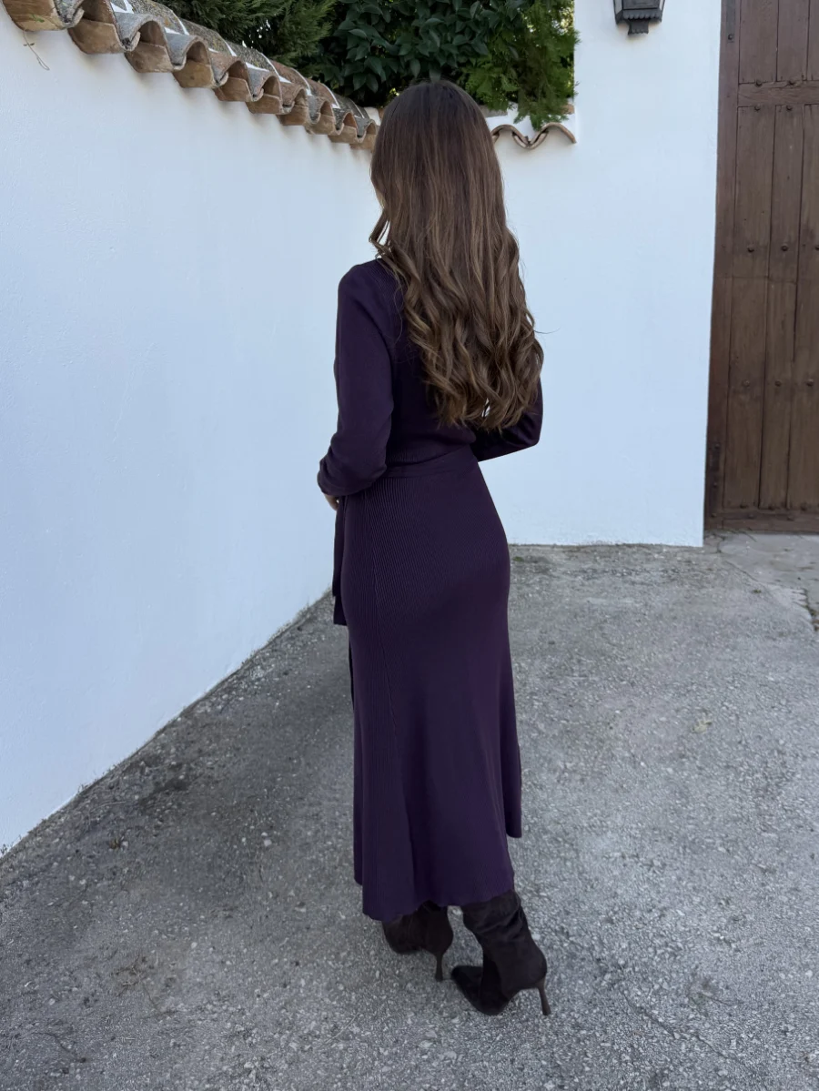Vestido Punto Cruzado Vino - Imagen 4