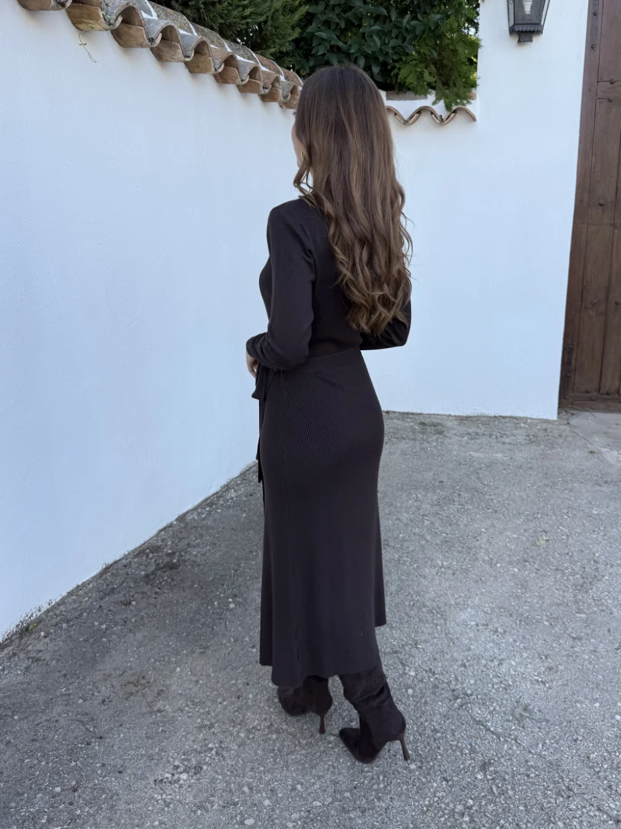 Vestido Punto Cruzado Marrón - Imagen 4