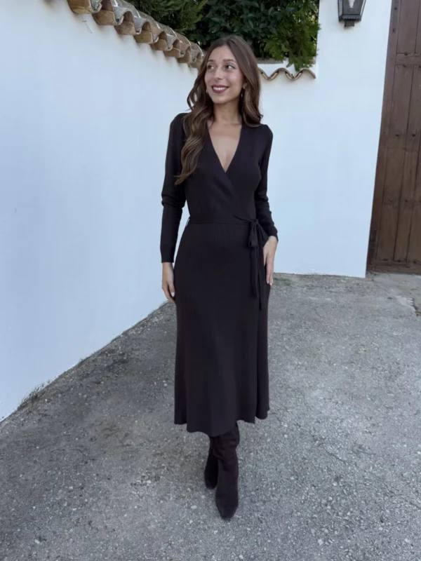 Vestido Punto Cruzado Marrón