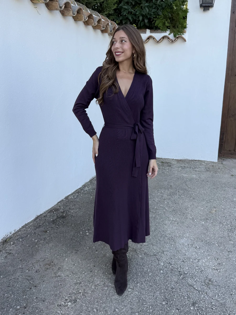 Vestido Punto Cruzado Vino - Imagen 3