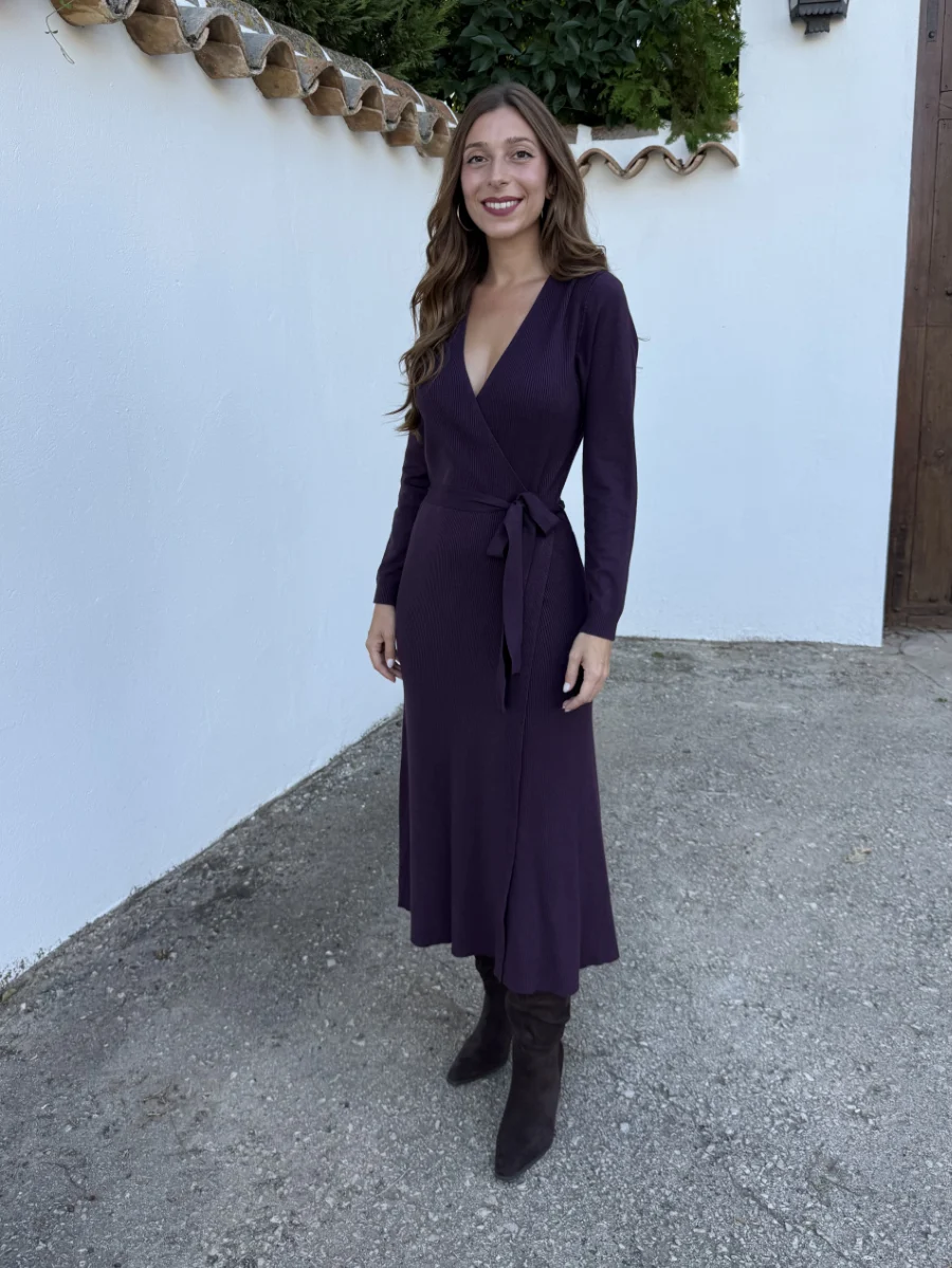 Vestido Punto Cruzado Vino