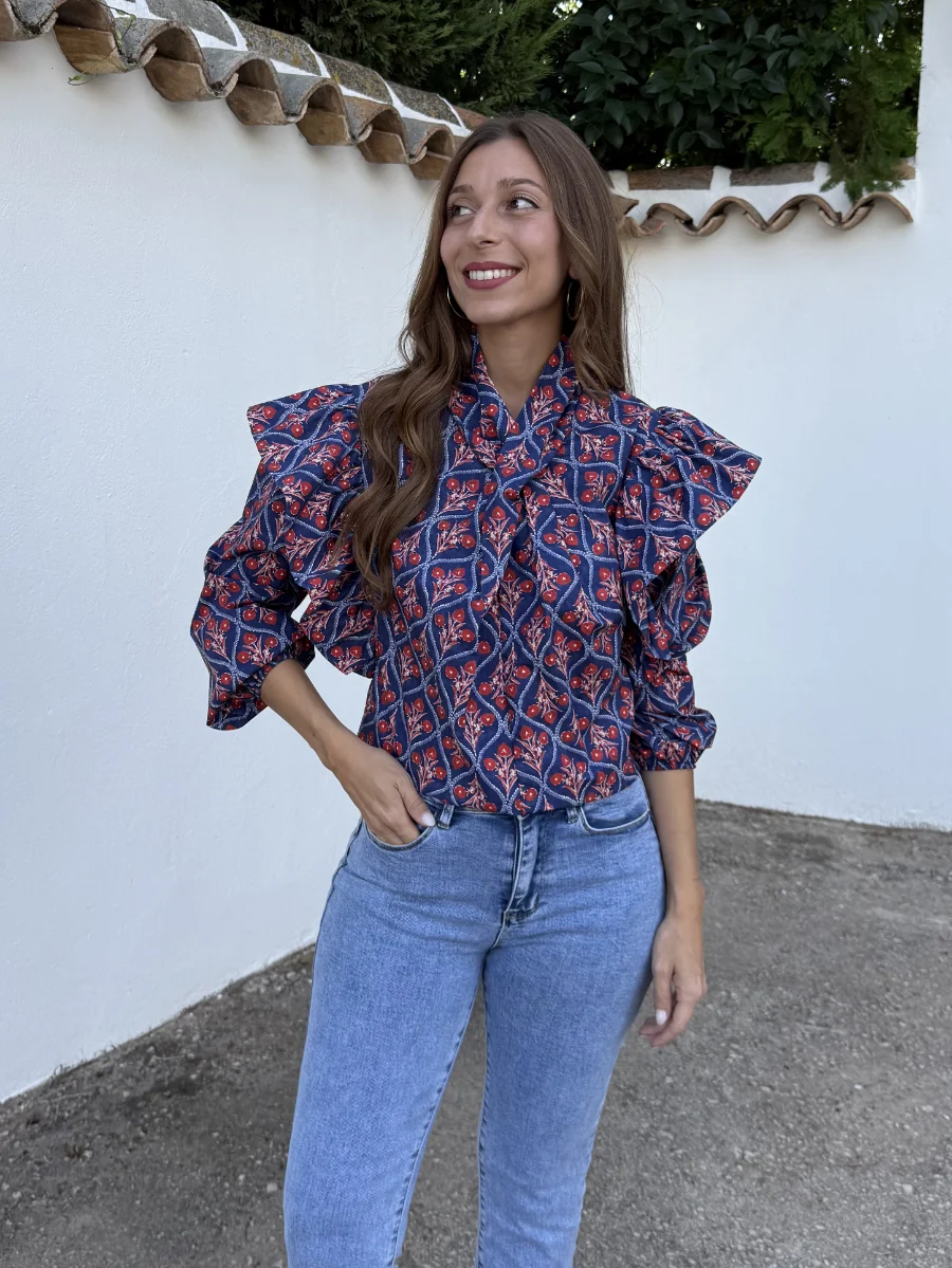 Blusa Cruzada Selena Azul Marino - Imagen 4