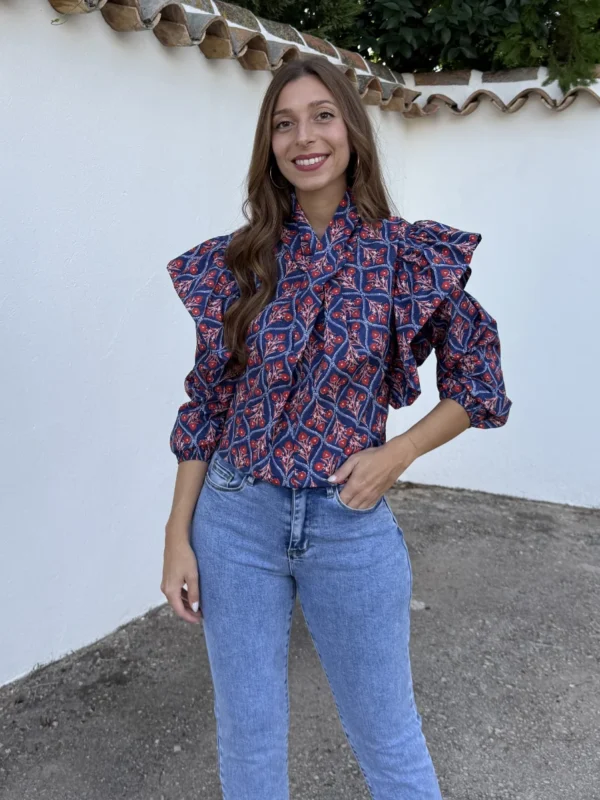Blusa Cruzada Selena Azul Marino