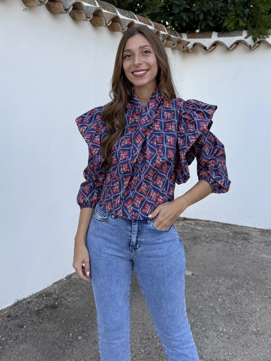 Blusa Cruzada Selena Azul Marino