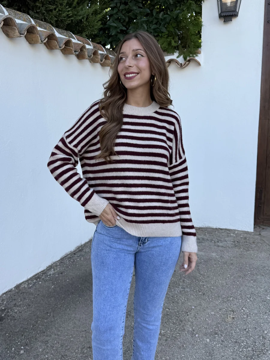 Jersey Sara Rayas Marrón/Beige - Imagen 4