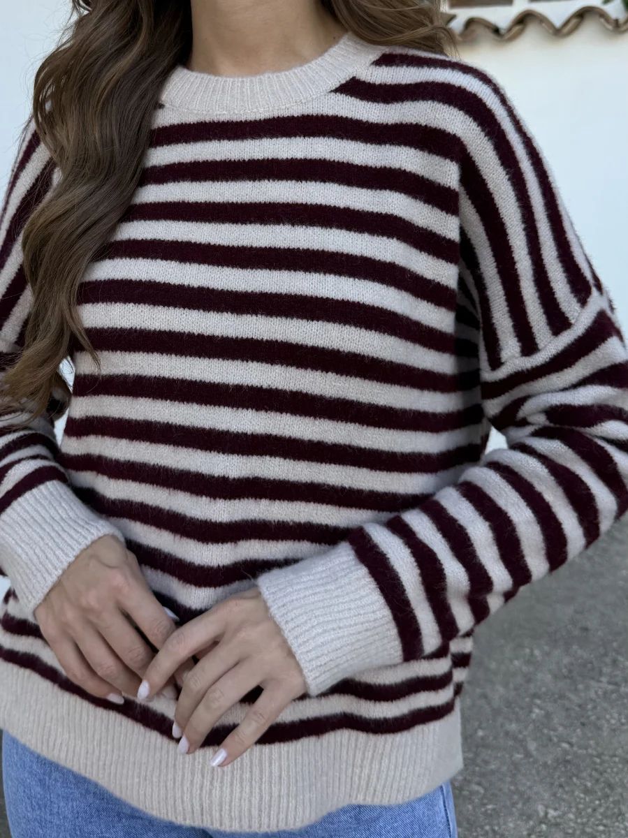 Jersey Sara Rayas Marrón/Beige - Imagen 2