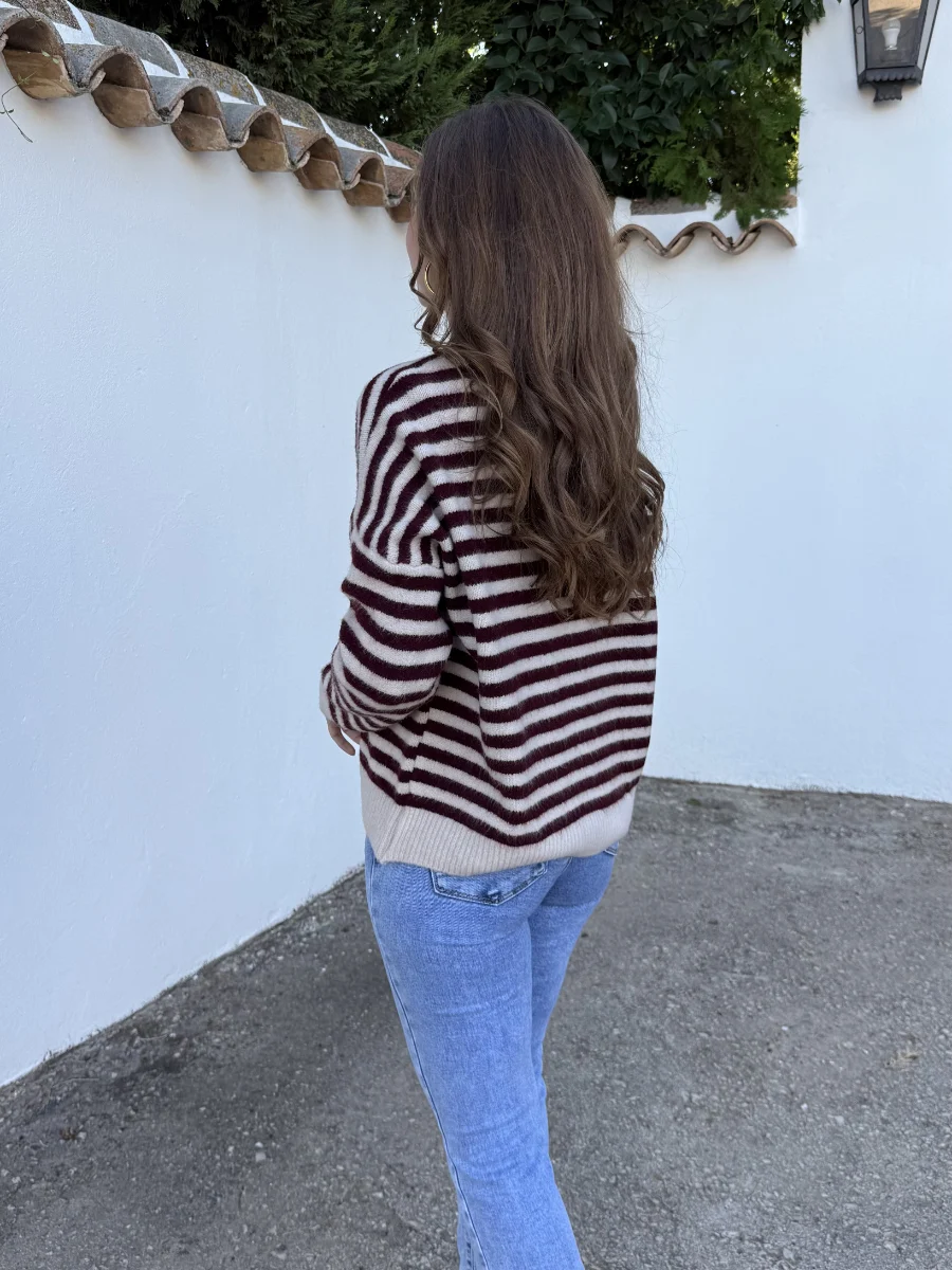 Jersey Sara Rayas Marrón/Beige - Imagen 3