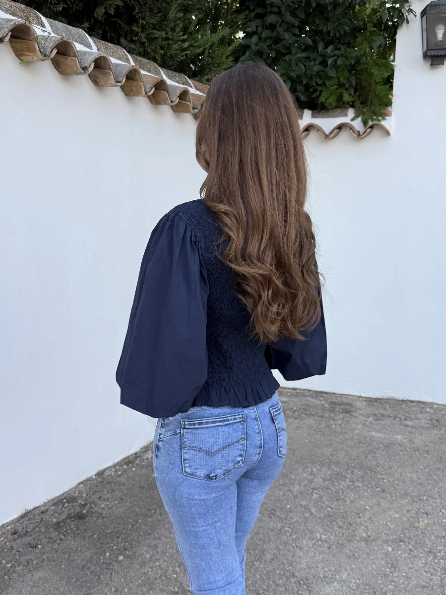 Blusa Abullonada Azul Marino - Imagen 3