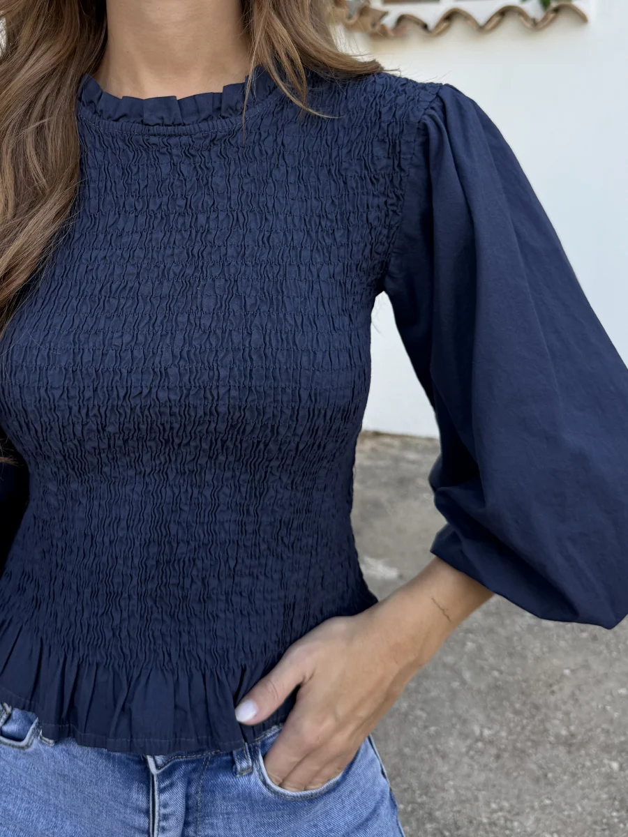 Blusa Abullonada Azul Marino - Imagen 2