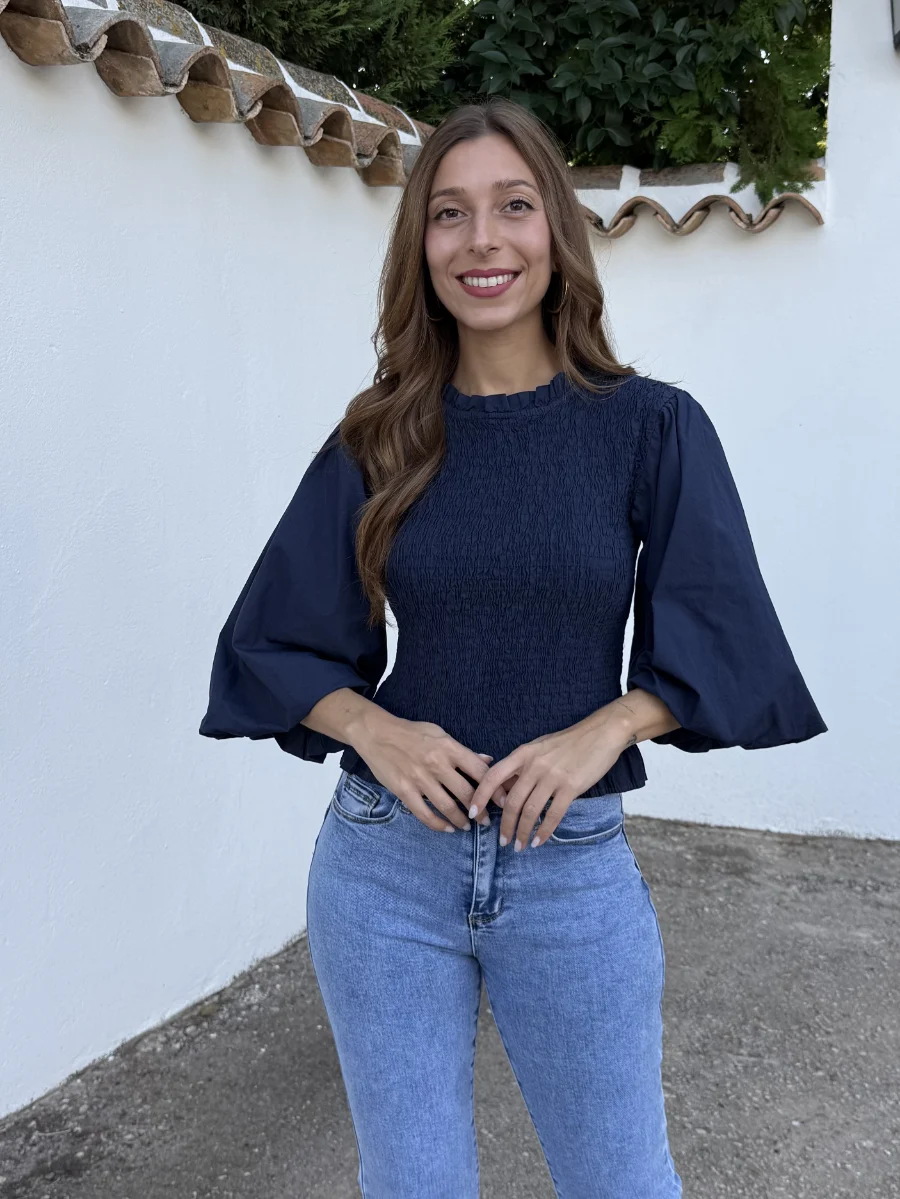 Blusa Abullonada Azul Marino - Imagen 4