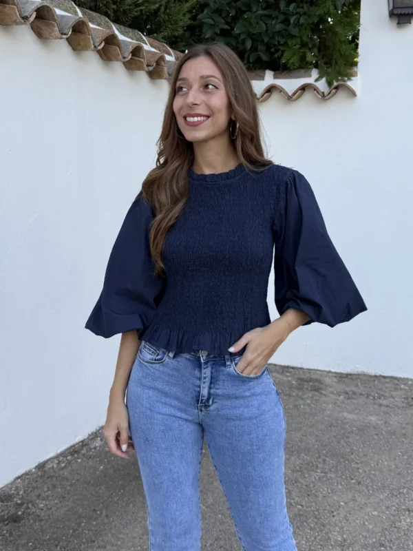Blusa Abullonada Azul Marino