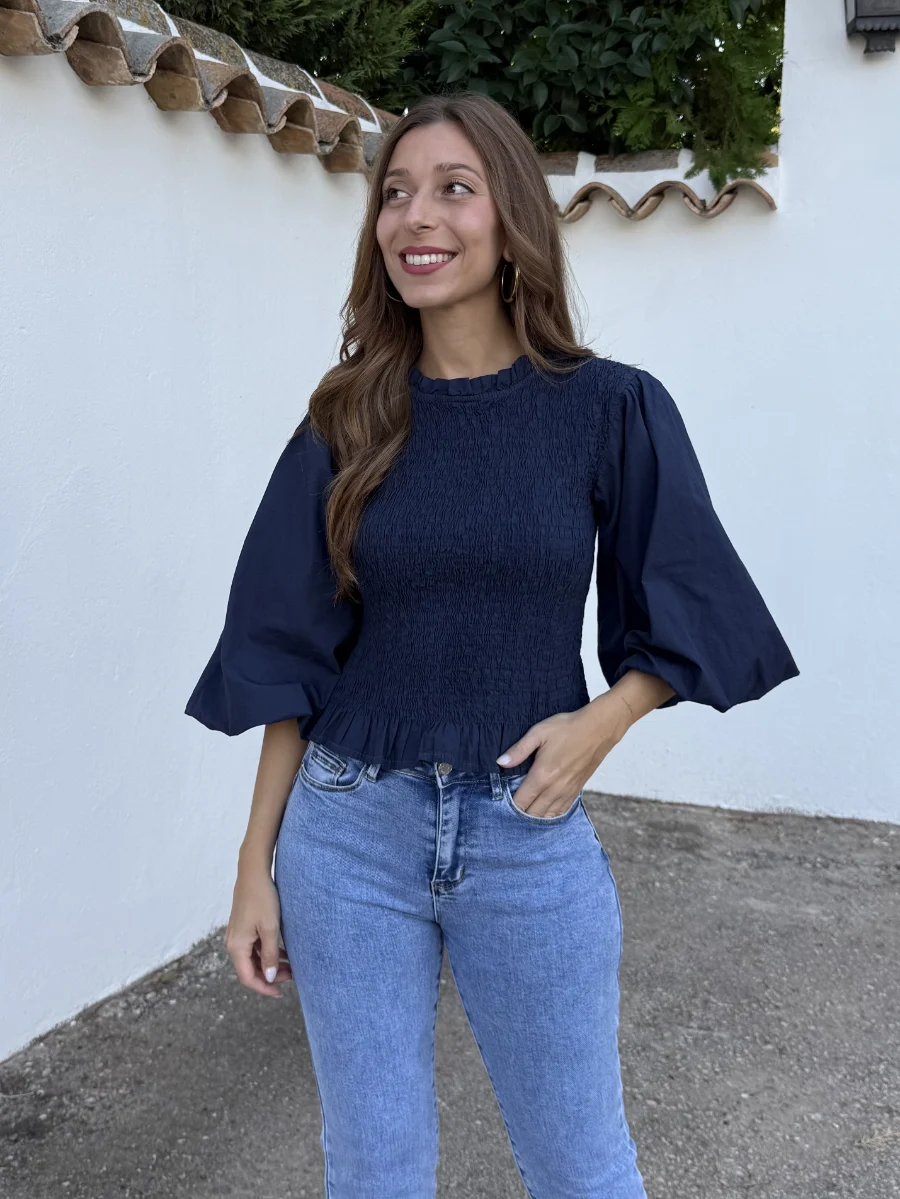 Blusa Abullonada Azul Marino