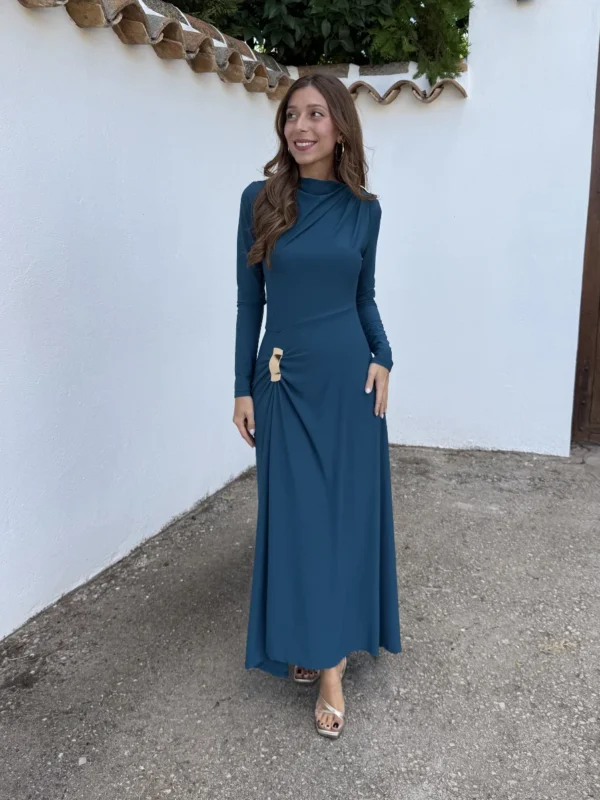 Vestido Apliques Petróleo