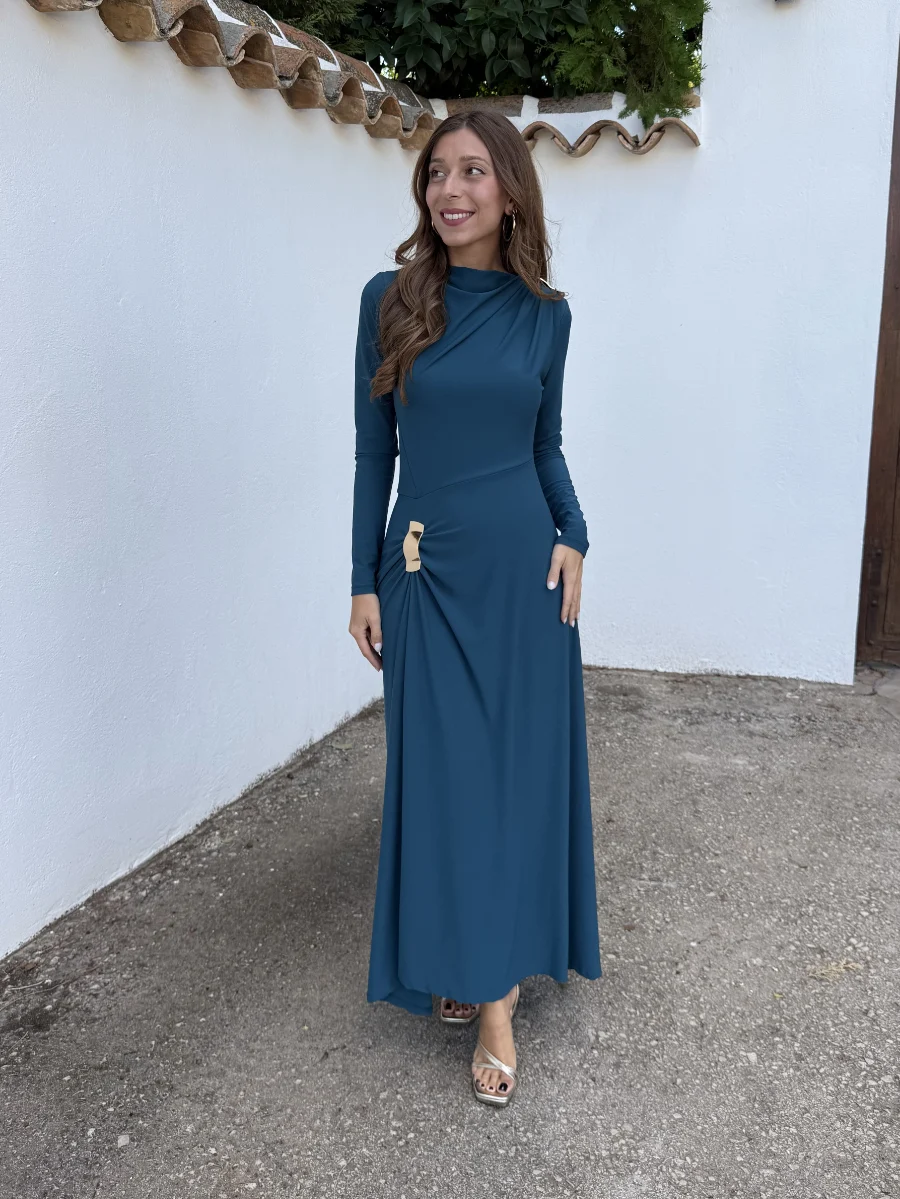Vestido Apliques Petróleo