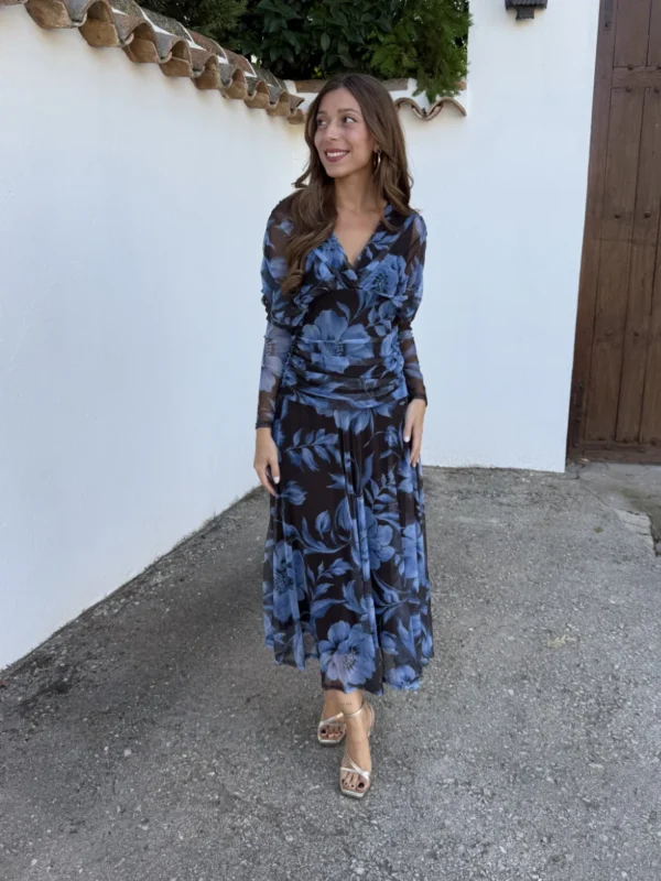 Vestido Claudia Azul/Marrón