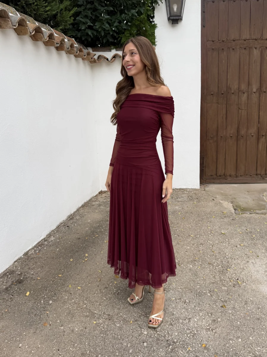 Vestido Bardot Burdeos - Imagen 4