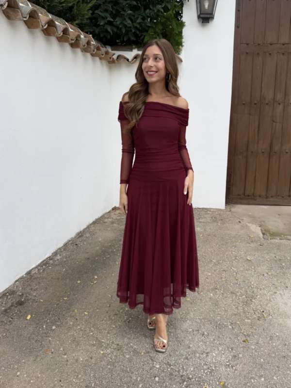 Vestido Bardot Burdeos