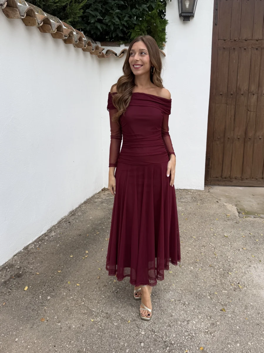 Vestido Bardot Burdeos