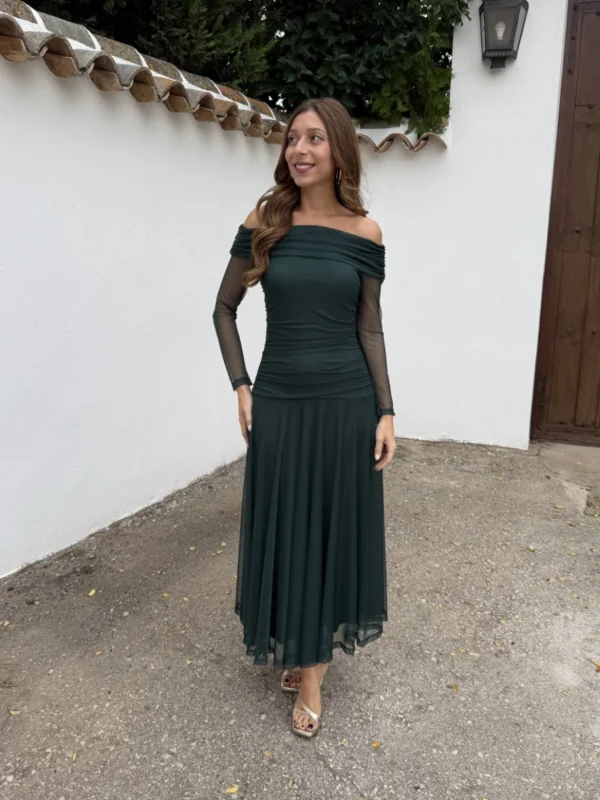 Vestido Bardot Verde Oscuro