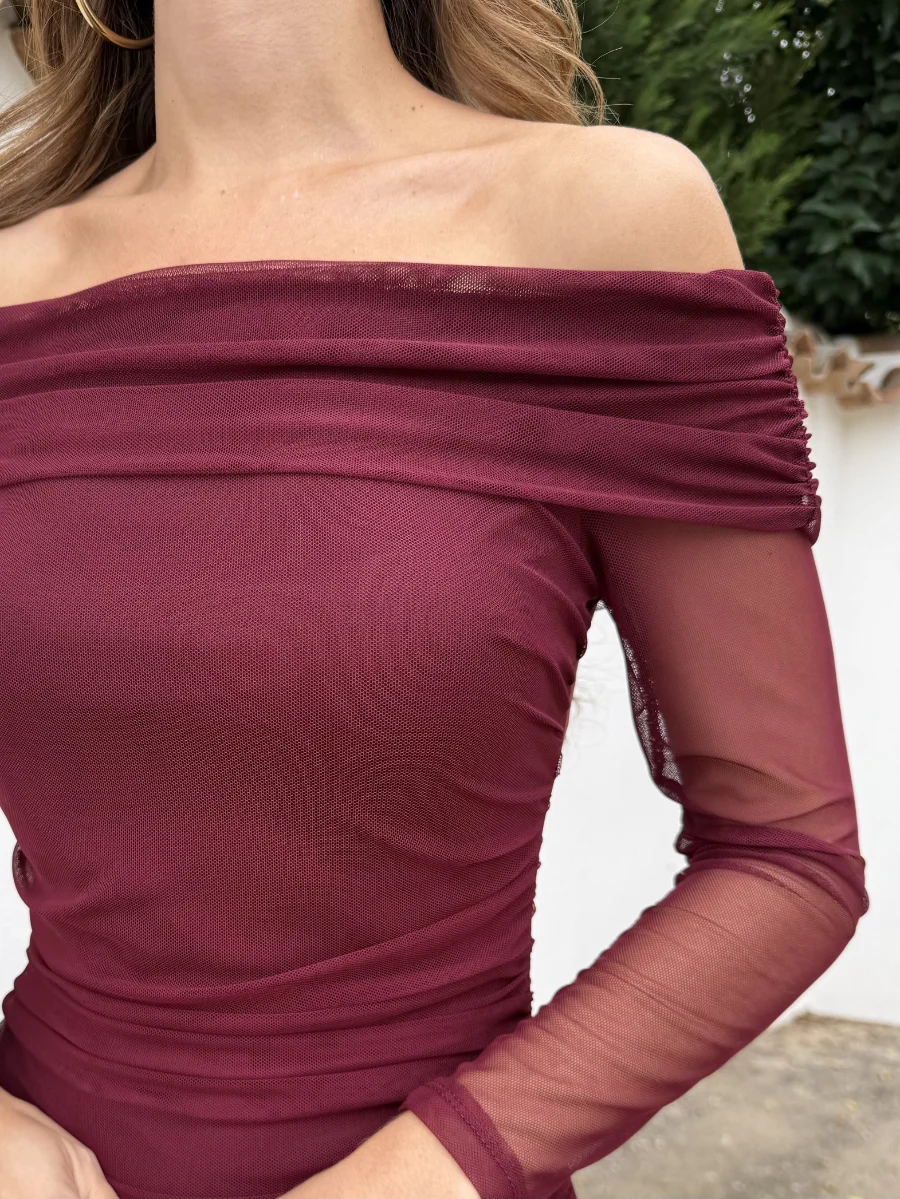 Vestido Bardot Burdeos - Imagen 2