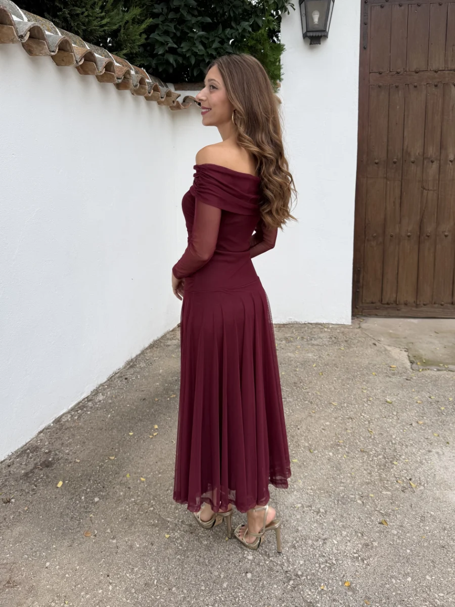Vestido Bardot Burdeos - Imagen 3