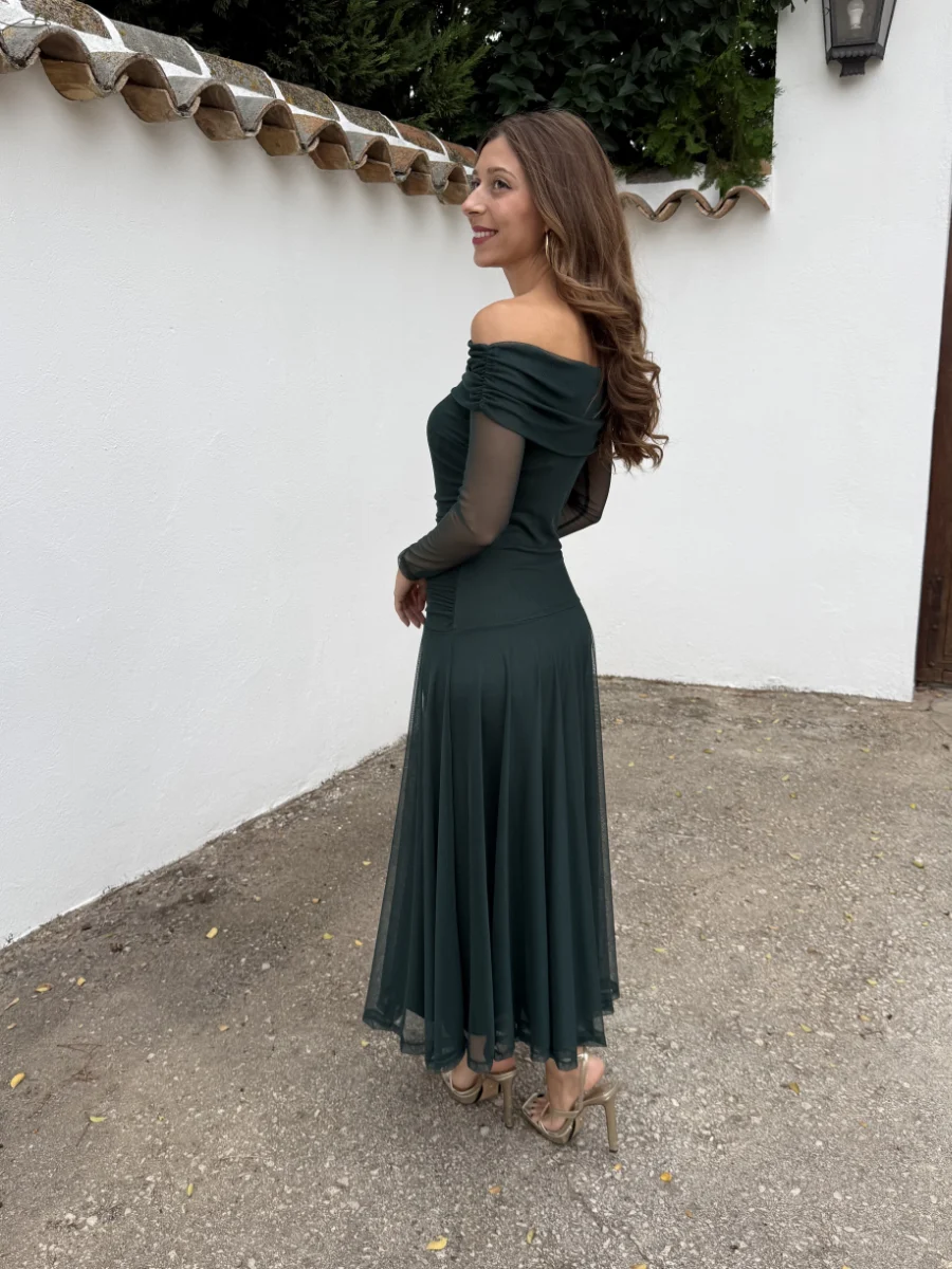 Vestido Bardot Verde Oscuro - Imagen 4