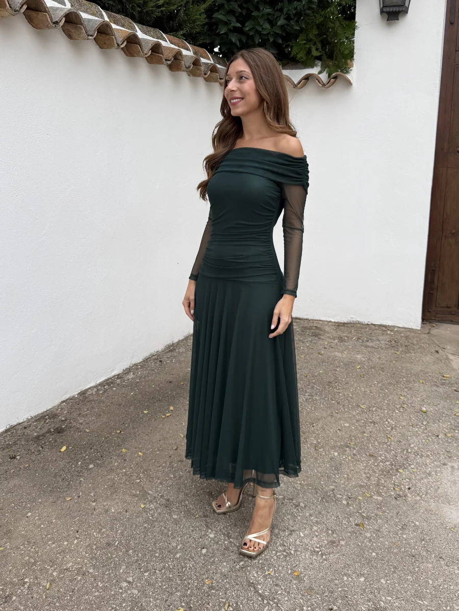 Vestido Bardot Verde Oscuro - Imagen 3