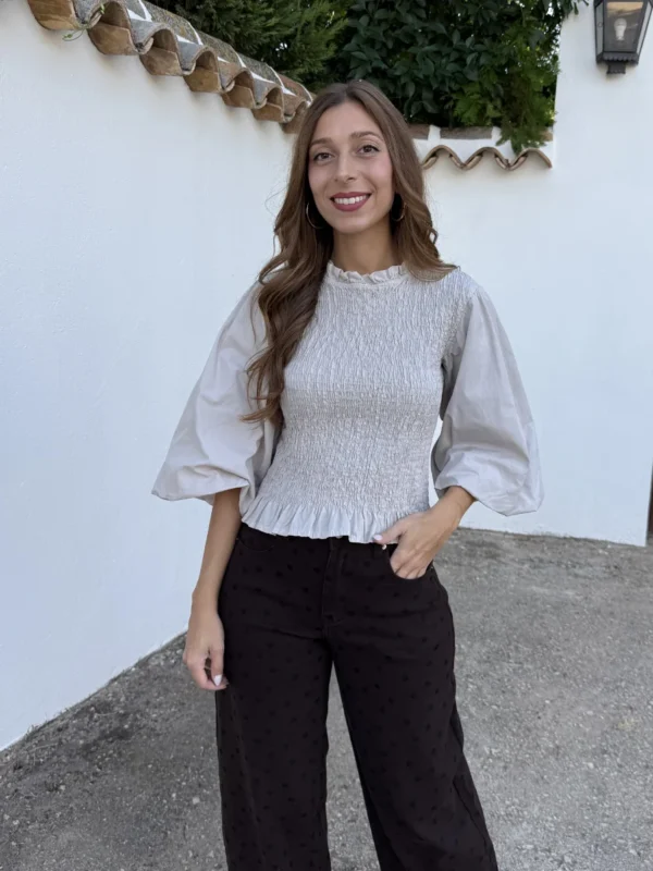 Blusa Abullonada Beige