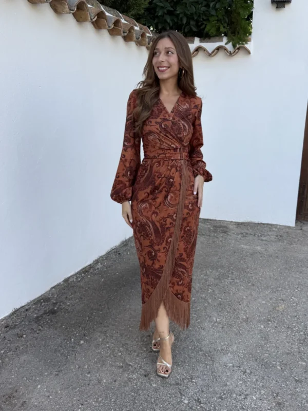 Vestido Flecos Teja
