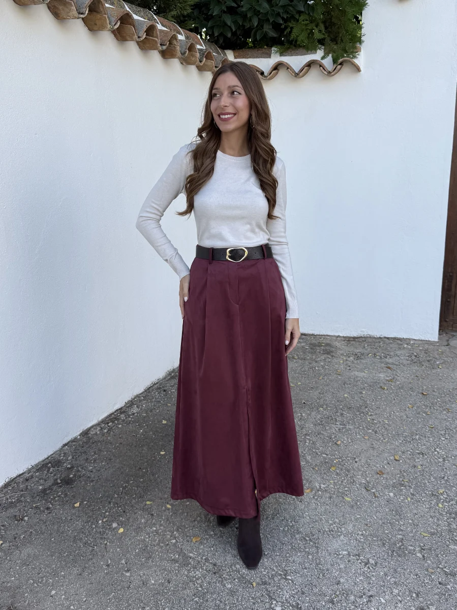 Falda Antelina Raja Burdeos